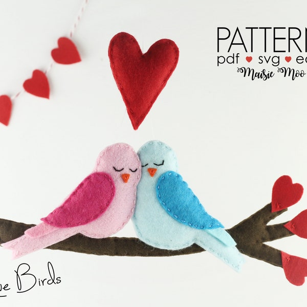 Felt Birds Pattern Valentine Pattern | Anniversary Gift | Love Birds | Valentine Ornaments Pattern Felt | PDF SVG Sewing Pattern Cricut SVG