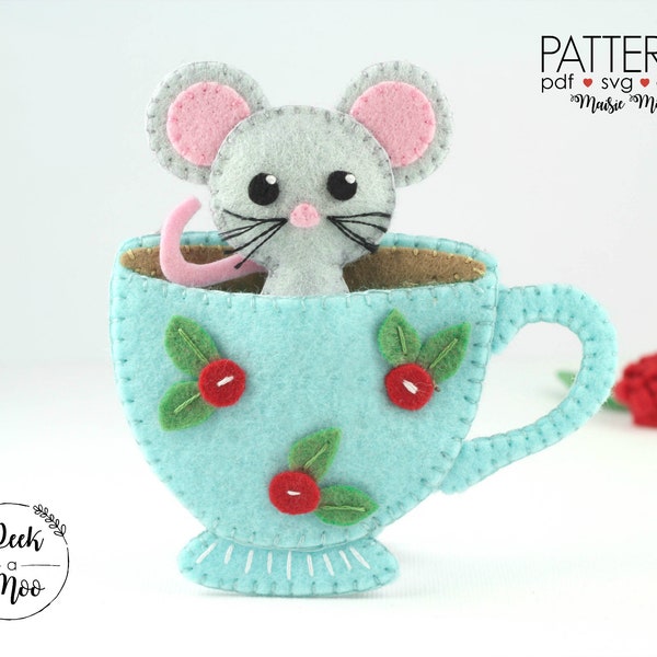 Christmas Felt pattern Mouse in Teacup Ornament Pattern | Mothers Day Gift | Tea Lover Gift | Felt Mouse Ornament | Plush Ornament