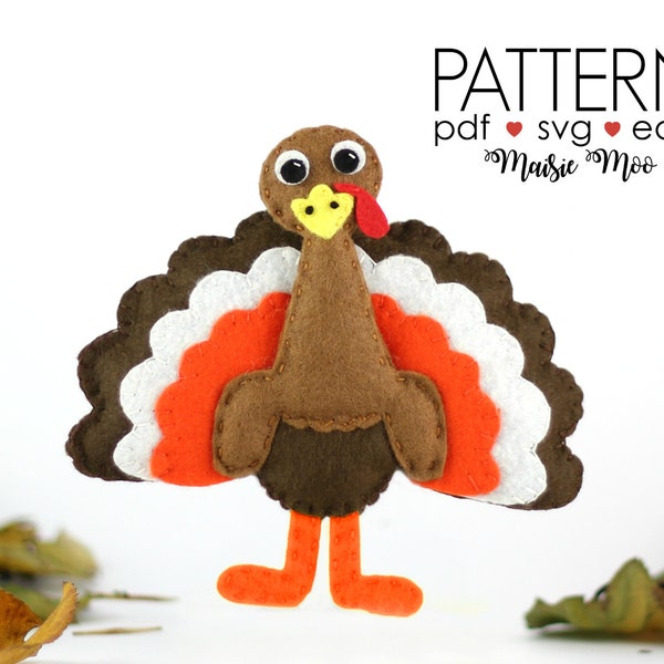 Fall Turkey Pattern | Felt Turkey SVG |  Thanksgiving Decor | Hand Sewing Pattern Thanksgiving Turkey Plush Turkey Day Turkey Ornament