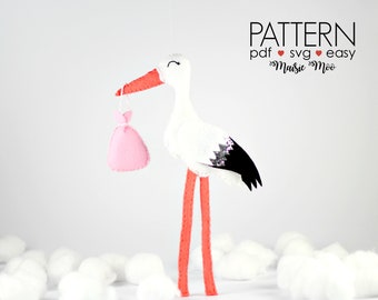 Felt Stork Pattern | Stork Ornament Pattern | Stork Cake Topper | Christmas Ornament Pattern Cricut SVG