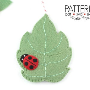 Pocket Leaf Pattern Felt Leaf Ornament Ladybug Leaf Woodland Christmas Fall Decor Gift Giver Ornament Thanksgiving Pattern Fairy Leaf SVG