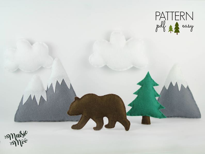 Mountain Mobile Pattern | Mountain Nursery | Baby Mobile Pattern Felt Baby Mobile Grizzly Bear Mobile Bear Mountain SVG Adventure Nursery