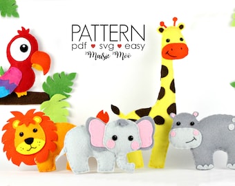 Felt Animals Safari Baby Mobile Pattern Felt Pattern Safari Plush Pattern Safari Nursery Mobile Pattern Jungle Baby Mobile SVG Safari Animal