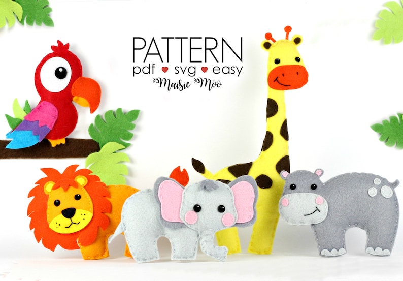 Felt Animals Safari Baby Mobile Pattern Felt Pattern Safari Etsy UK
