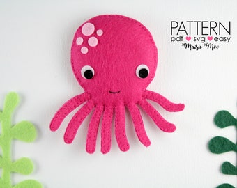 Octopus Plush Pattern, Octopus Felt Pattern, Octopus Pattern, Under the Sea Life Felt Animals, Octopus Ornament Pattern, Octopus Toy Pattern