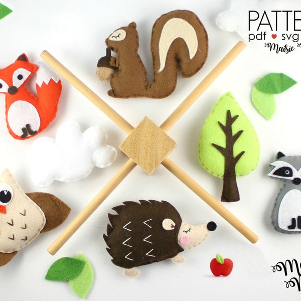 Woodland Mobile SVG Pattern | Forest Baby Mobile Pattern | Felt Pattern | DIY Woodland Nursery Mobile | Baby Shower Craft Activity