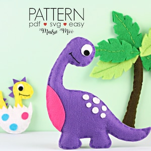 Brontosaurus Dinosaur Plush Pattern | Felt Baby Dinosuar PDF Pattern | Dinosaur SVG Pattern Cricut SVG