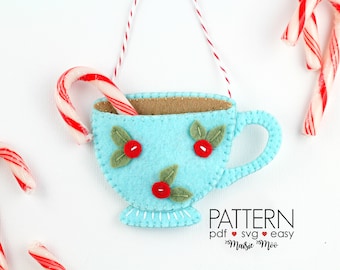 Christmas Vintage Teacup Felt Pattern | Tea Party Favor | Felt Teacup | High Tea Decoration Felt Decoration Felt Pattern SVG Sewing