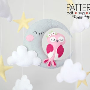 Owl Moon Baby Mobile Pattern, Felt Pattern, Owl Mobile, DIY Mobile Felt Sewing Pattern Moon Nursery Mobile Felt Mobile Cricut Sewing Pattern