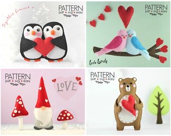 Valentines Day Felt Patterns | Set of Four Felt Patterns by Maisie Moo Cricut SVG