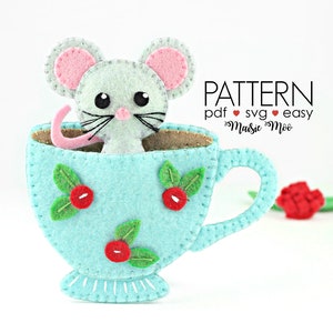 Christmas Felt pattern Mouse in Teacup Ornament Pattern | Mothers Day Gift | Tea Lover Gift | Felt Mouse Ornament | Plush Ornament