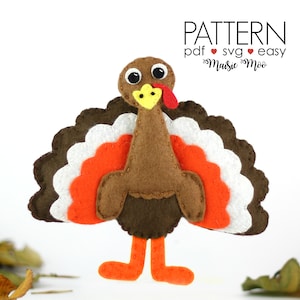 Fall Turkey Pattern | Felt Turkey SVG |  Thanksgiving Decor | Hand Sewing Pattern Thanksgiving Turkey Plush Turkey Day Turkey Ornament
