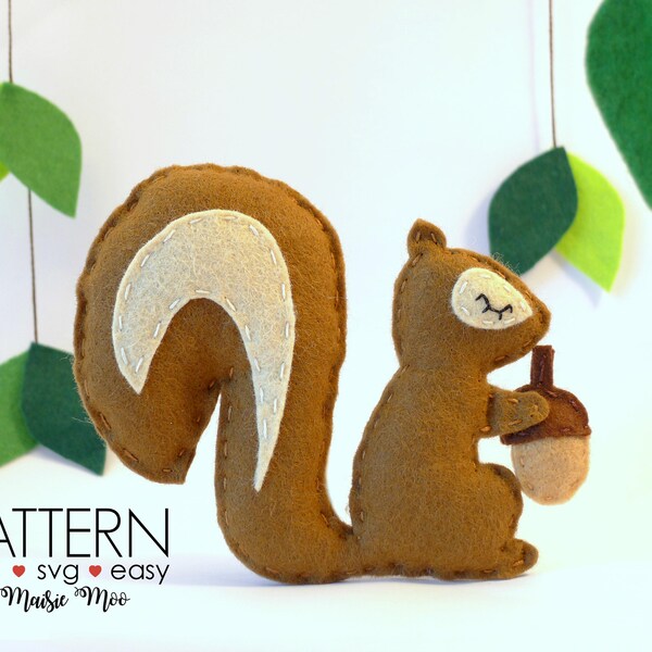 Squirrel Ornament Felt Pattern Squirrel Pattern  Pattern Woodland Nursery Felt Squirrel SVG Squirrel Cake Topper Toy Woodland Decor PDF