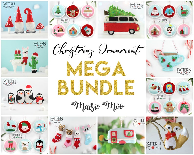 Christmas Ornament Bundle Felt Patterns | Over 40 PDF Patterns | SVG Ornament Cricut Christmas Crafts Maisie Moo Patterns Popular