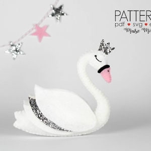Felt Swan Pattern | Christmas Swan Ornament | Nursery Swan Wedding Swan Baby Shower Swan PDF Pattern Swan Mobile Cricut SVG