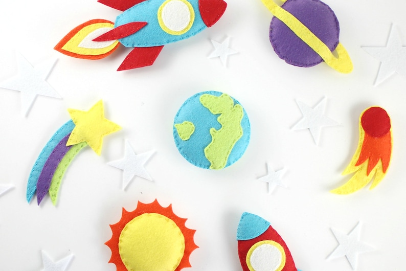 Space Baby Mobile Pattern Felt Mobile Pattern Space Mobile Pattern Planet Mobile Space Toy Felt Spaceship Rocket ship Planets Pattern image 2