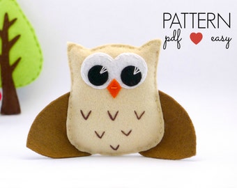 Patron de couture hibou en feutre motif peluche hibou Animal en peluche feutre motif hibou hibou doudou motif PDF Cricut SVG
