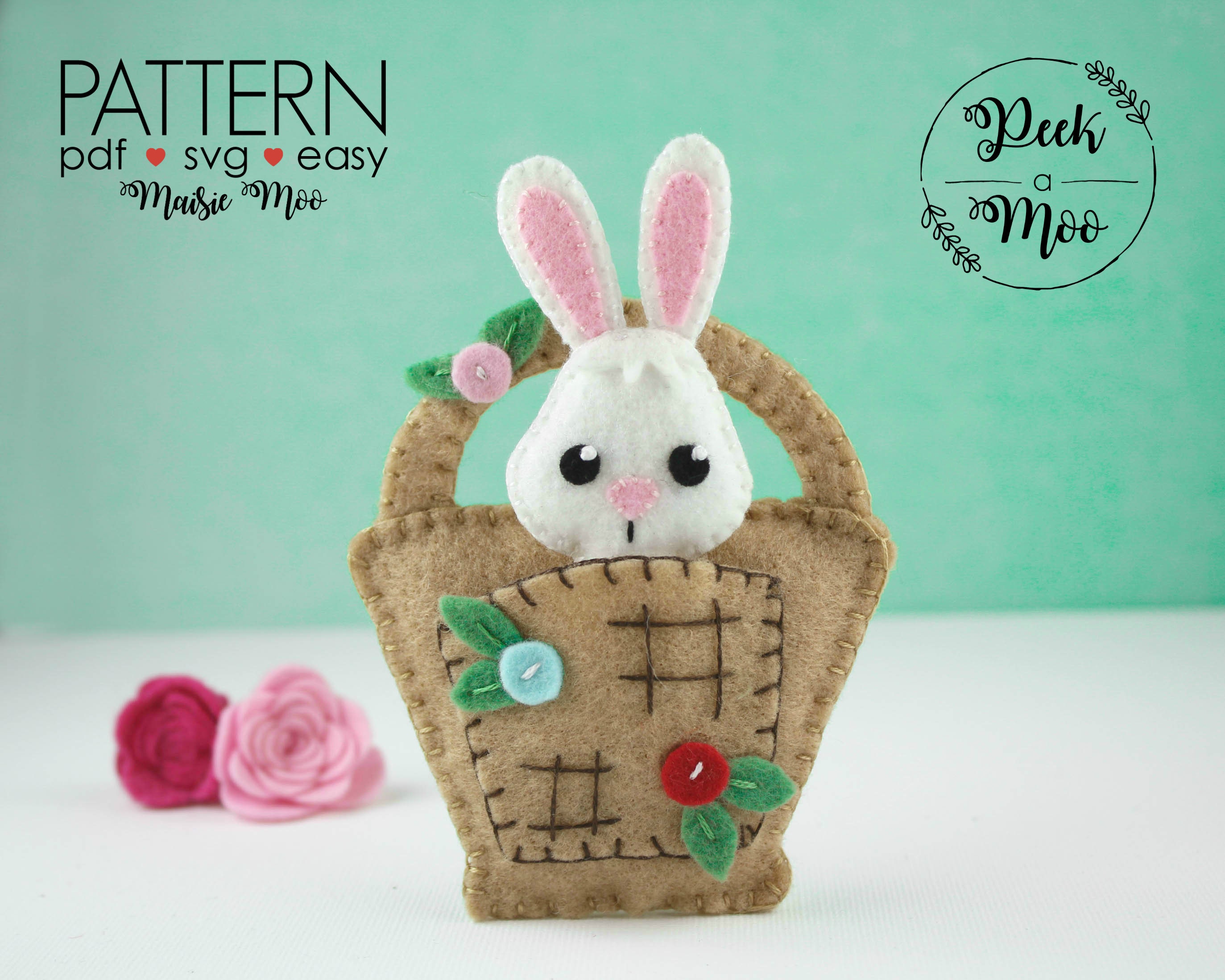 Easter Bunny Ornament Pattern SVG | Felt Bunny in a Basket Pattern ...