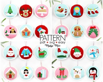 Felt Ornaments Pattern Christmas Ornament Felt Pattern DIY Christmas Felt Bauble Pattern Advent Ornaments Christmas Applique Pattern