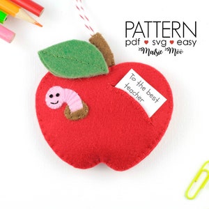Teacher Gift Ornament Pattern Apple Ornament DIY Teacher Gift SVG Sewing Pattern Felt Pattern Felt Ornament DIY Teacher Gift Apple Pattern