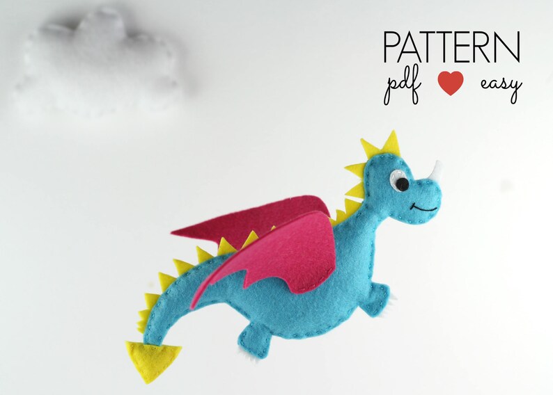 Felt Dragon Pattern | Dragon Plush Pattern | Dragon Toy | Dragon SVG Pattern | Dragon Baby Mobile | Dragon Christmas Ornament Cricut SVG