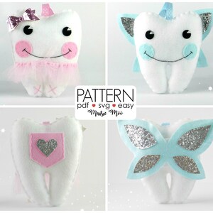 Girls Tooth Fairy Pillow Pattern Ballerina Plushie Dentist Gift SVG Tooth Cricut Silouette Cutting Machine Sewing Pattern Felt Pattern