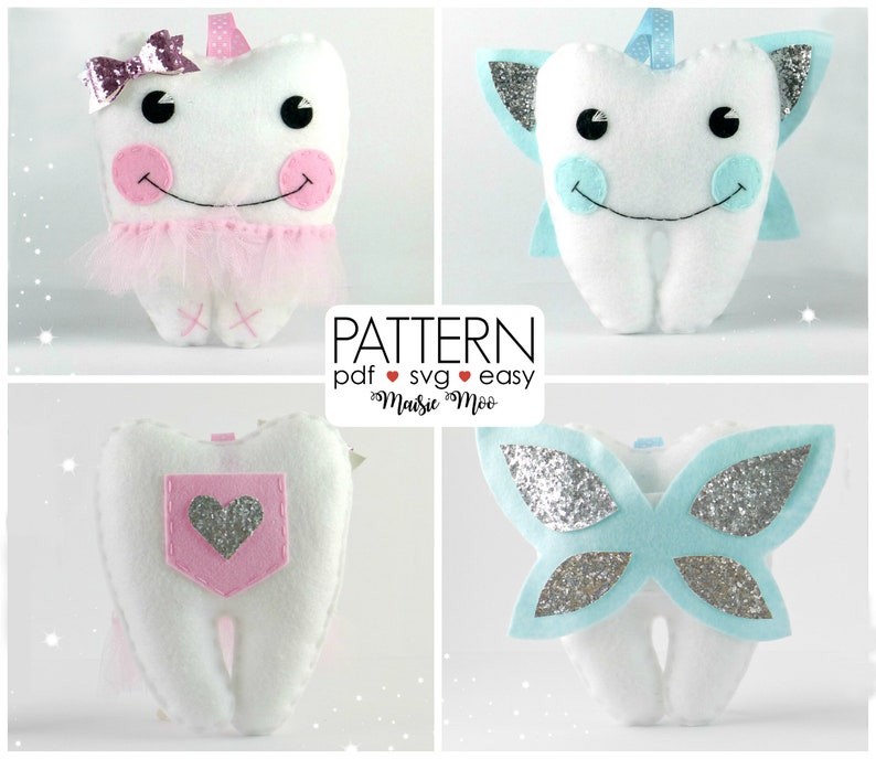 Girls Tooth Fairy Pillow Pattern Ballerina Plushie Dentist Gift SVG Tooth Cricut Silouette Cutting Machine Sewing Pattern Felt Pattern