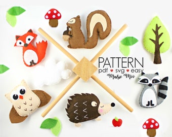 Woodland Mobile SVG Pattern | Forest Baby Mobile Pattern | Felt Pattern | DIY Woodland Nursery Mobile | Baby Shower Craft Activity