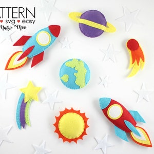 Space Baby Mobile Pattern Felt Mobile Pattern Space Mobile Pattern Planet Mobile Space Toy Felt Spaceship Rocket ship Planets Pattern image 1