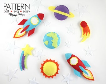 Space Baby Mobile Pattern Felt Mobile Pattern Space Mobile Pattern Planet Mobile Space Toy Felt Spaceship Rocket ship Planets Pattern