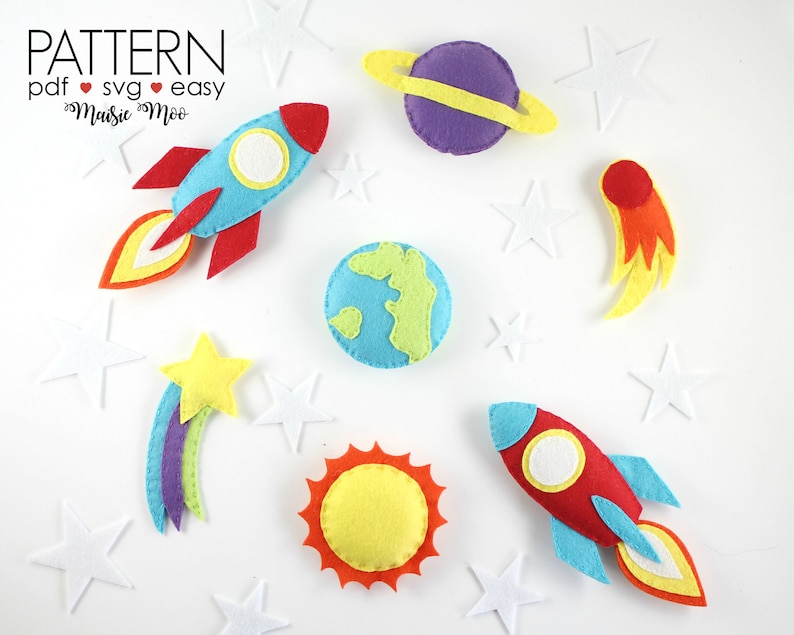 Space Baby Mobile Pattern Felt Mobile Pattern Space Mobile Pattern Planet Mobile Space Toy Felt Spaceship Rocket ship Planets Pattern image 1