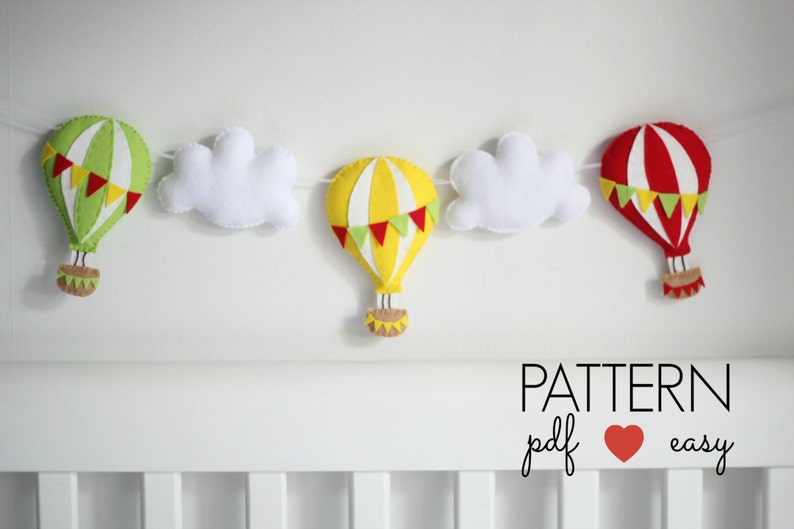 Hot Air Balloon Sewing Pattern PDF SVG Baby Mobile Pattern Garland Sewing Pattern DIY Baby Mobile Air Balloon Nursery Deco