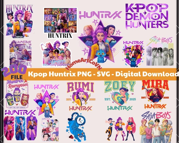200 File Kpop Huntrix PNG Bundle PNG SVG| Saja Girls & Derpy Tiger Clipart|Huntrix fans,Digital Download|Anime Digital Download Sublimation