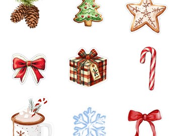 Christmas Sticker Sheet Printable | Minimalist Holiday Stickers | Digital Download for Planners, Journals & Crafts