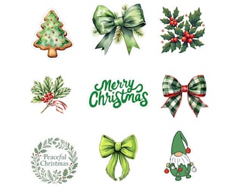 Christmas Sticker Sheet Printable | Green Holiday Stickers | Digital Download for Planners, Journals & Crafts