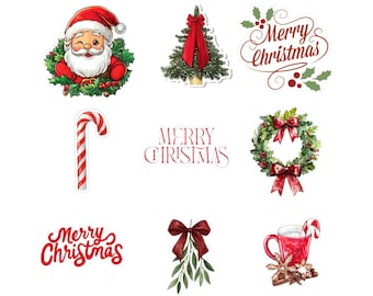 Christmas Sticker Sheet Printable | Red Holiday Stickers | Digital Download for Planners, Journals & Crafts