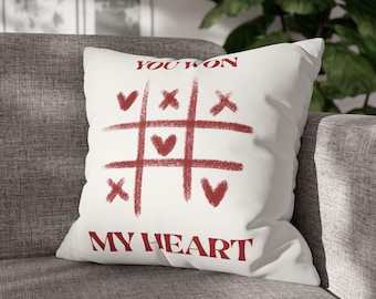 You Won My Heart Tic Tac Toe pillowcase | Faux Suede Square Pillowcase