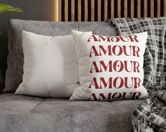 AMOUR Pillow Cover, Modern Typography, Faux Suede Cushion