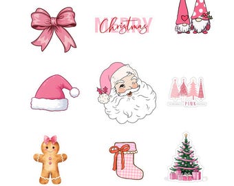 Christmas Sticker Sheet Printable | Pink Holiday Stickers | Digital Download for Planners, Journals & Crafts