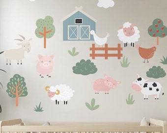 Adesivi murali con animali da fattoria - Decorazioni per la stanza rimovibili e senza PVC