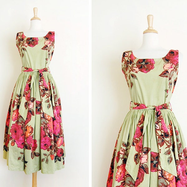 vintage 1960s dress / 1960s floral dress / floral cotton dress