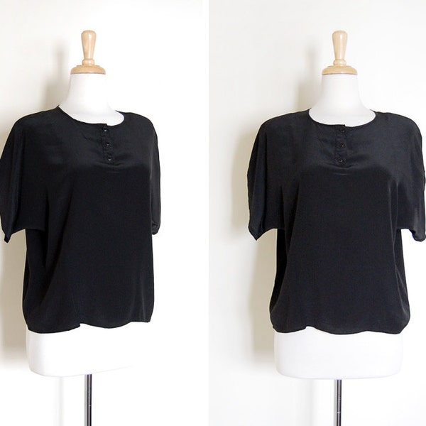 black silk top / minimal silk top / boxy silk top / loose silk blouse