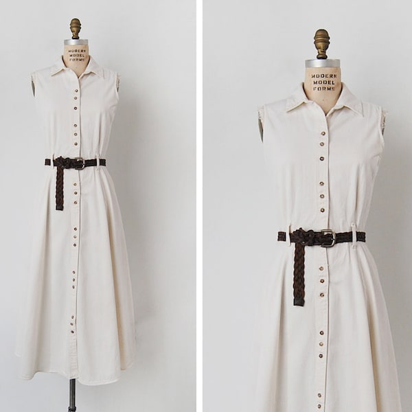 vintage 1980s dress / canvas cotton maxi dress / 80s prep dress