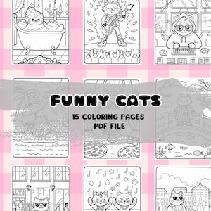 15 Funny Cats Coloring Pages: Kawaii Printable Art (PDF)