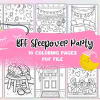 Slumber Party Coloring Pages Printable PDF | Sleepover Activity Sheets ...