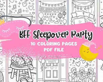 Girls&#39; Sleepover Coloring Pages: BFF Pajama Party (PDF Download)