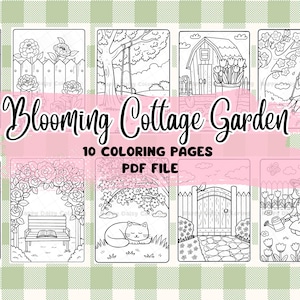 Cottage Garden Coloring Pages: 10 Printable Cottagecore Scenes (Digital PDF)