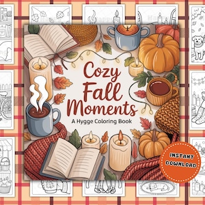 Autumn Coloring Book: Cozy Fall Scenes, Pumpkins & Lattes (PDF Downloadable Pages)