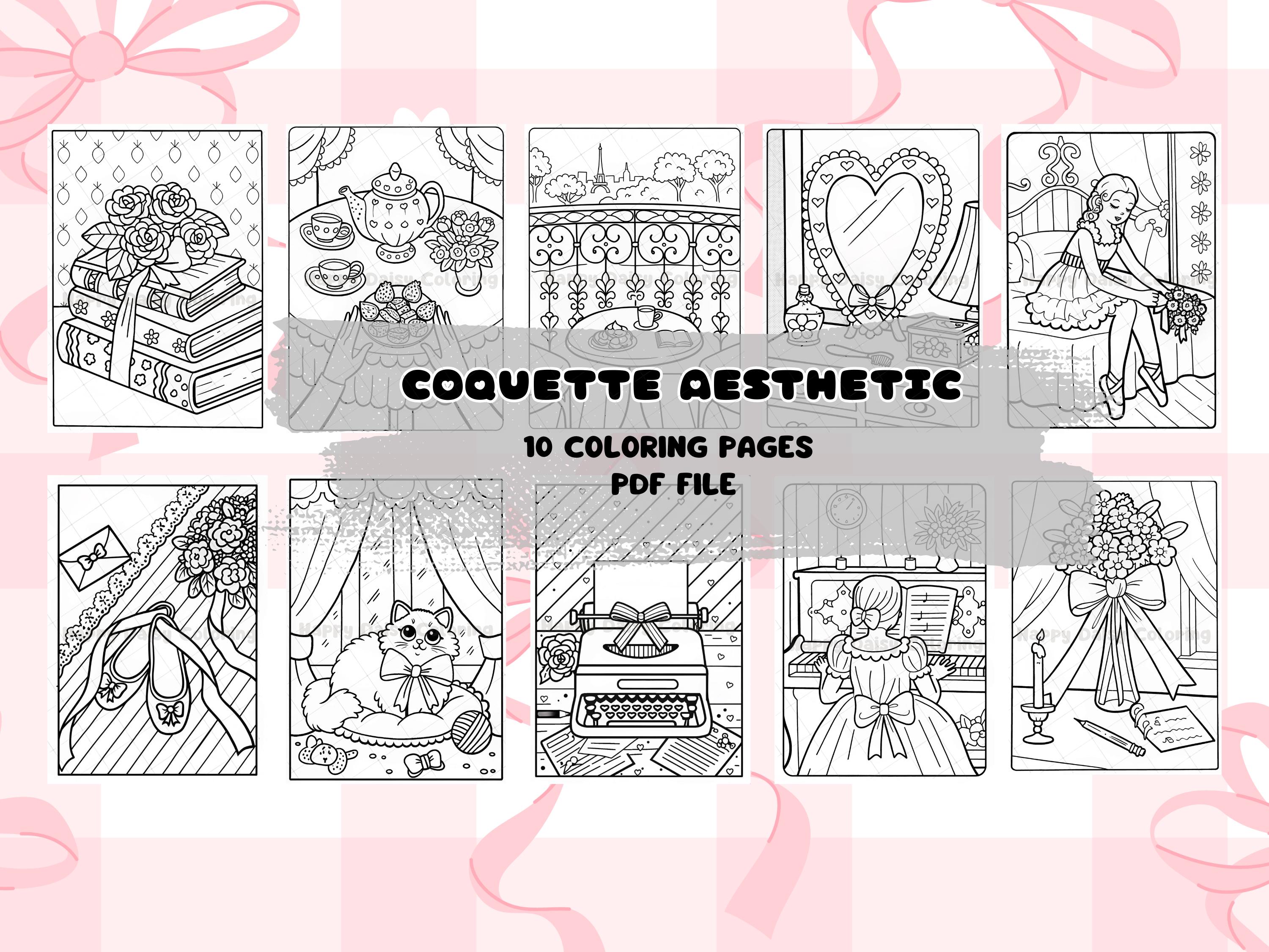 Páginas de colorir Laços Coquette para adultos e crianças – Livro de colorir kawaii digital para Procreate ou impressão