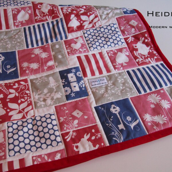 baby quilt, blanket, baby bedding ALICE in WONDERLAND RED ready to ship only 1 available